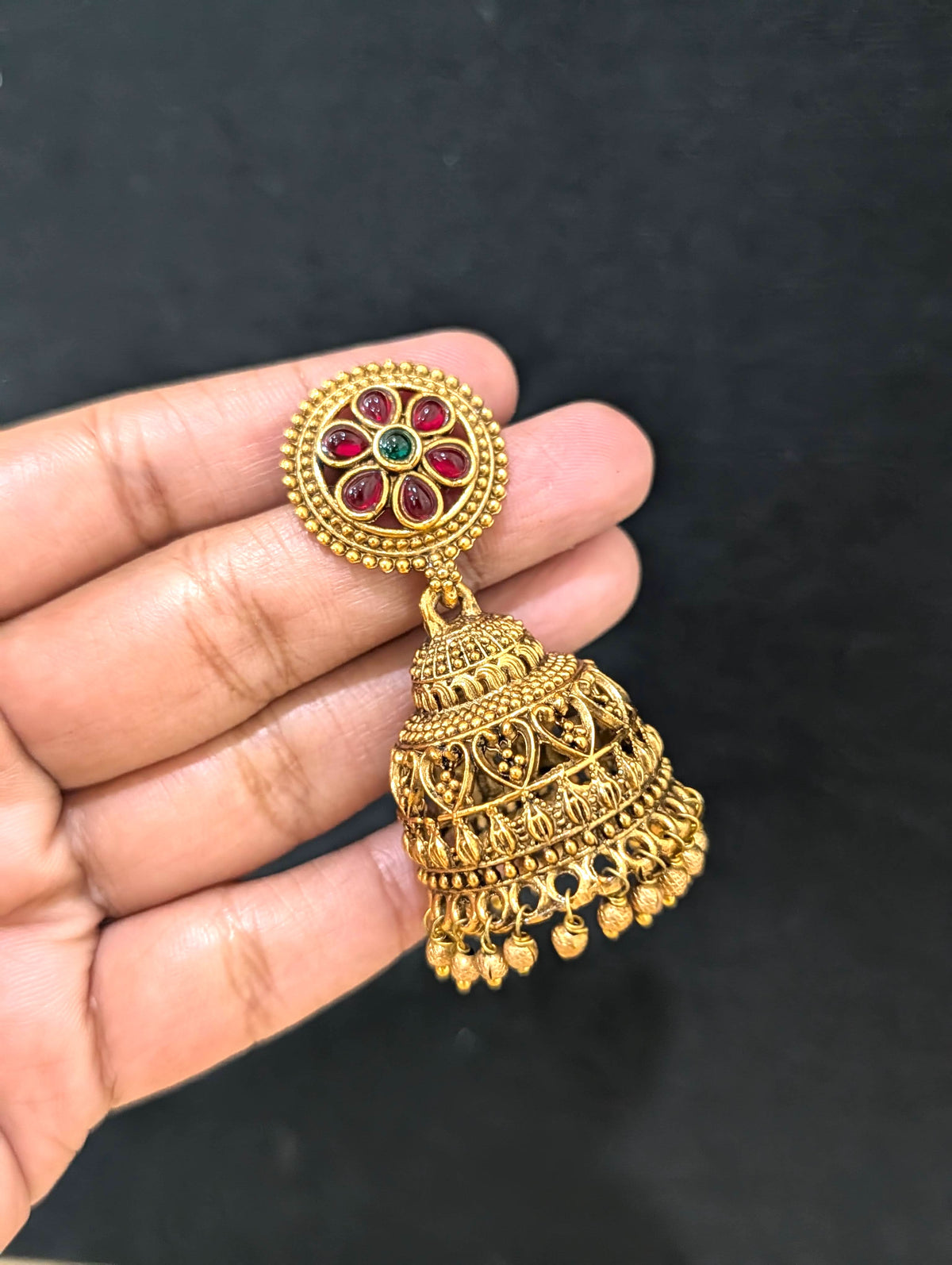 Antique gold plated Kemp Jhumki