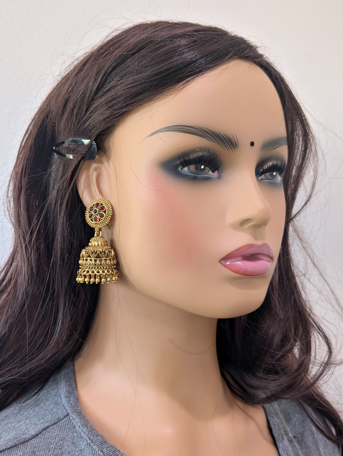 Antique gold plated Kemp Jhumki