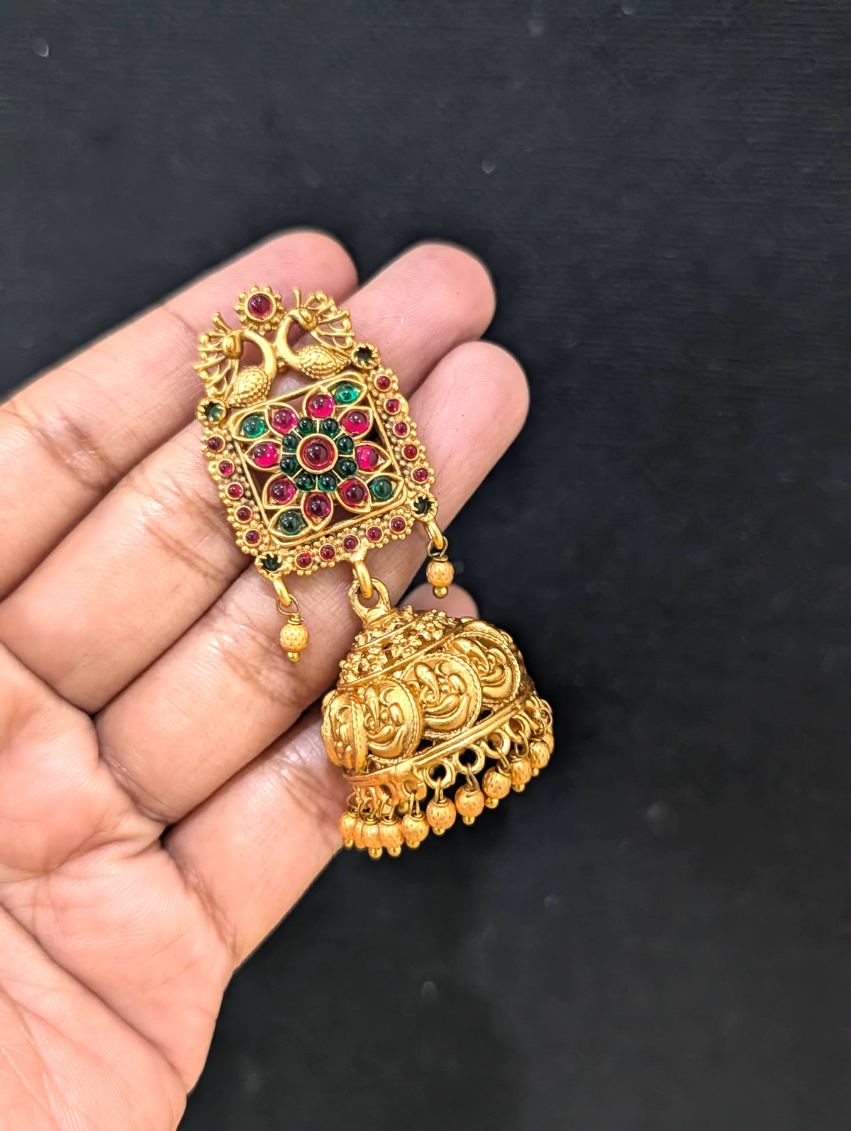 Orange gold plated Ganesh ji Kemp Jhumki