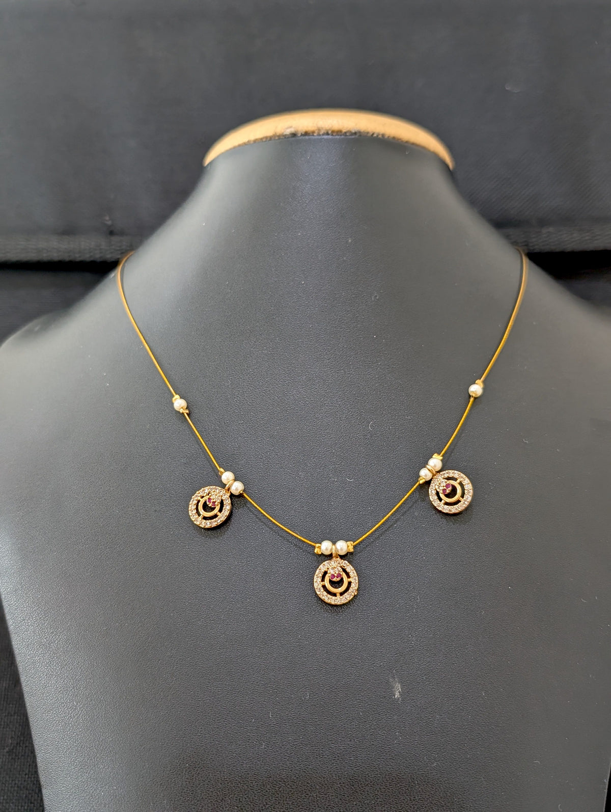 Minimalistic Antique Gold CZ Invisible Chain Necklace