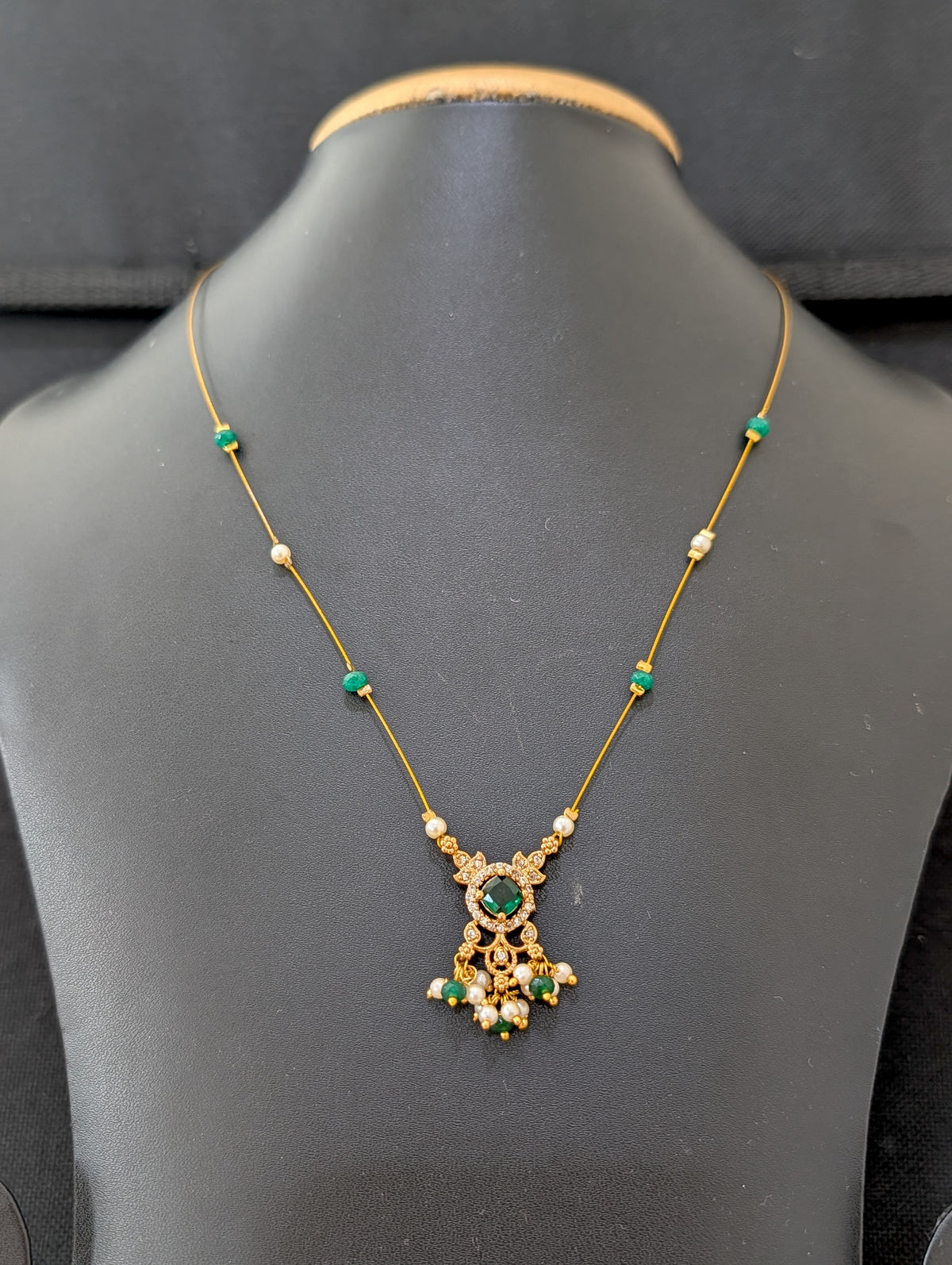 Minimalistic Antique Gold CZ Invisible Chain Necklace - D2