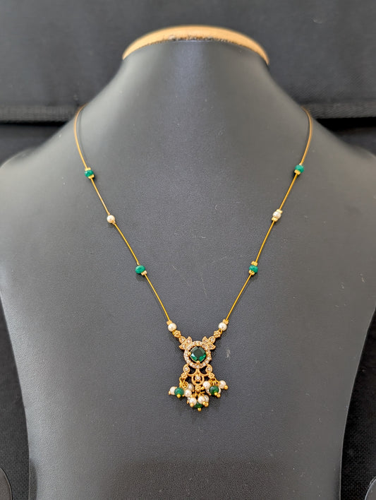 Minimalistic Antique Gold CZ Invisible Chain Necklace - D2 - Simpliful