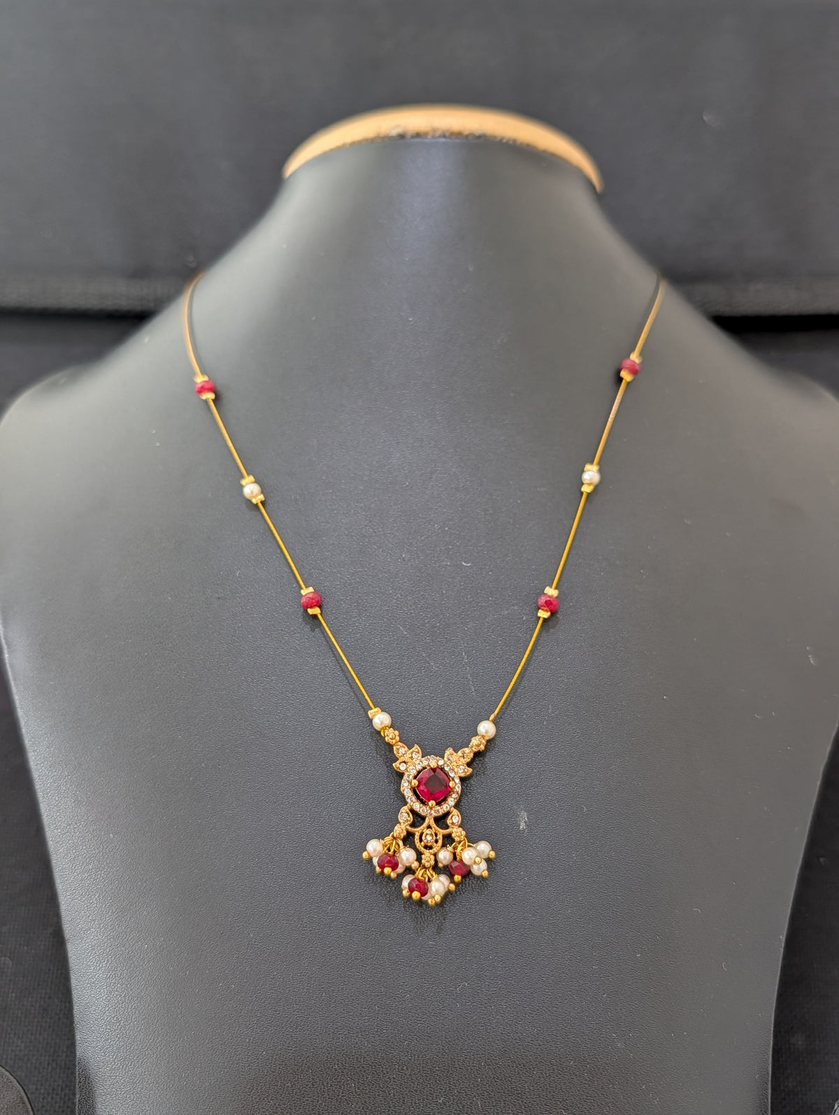 Minimalistic Antique Gold CZ Invisible Chain Necklace - D2