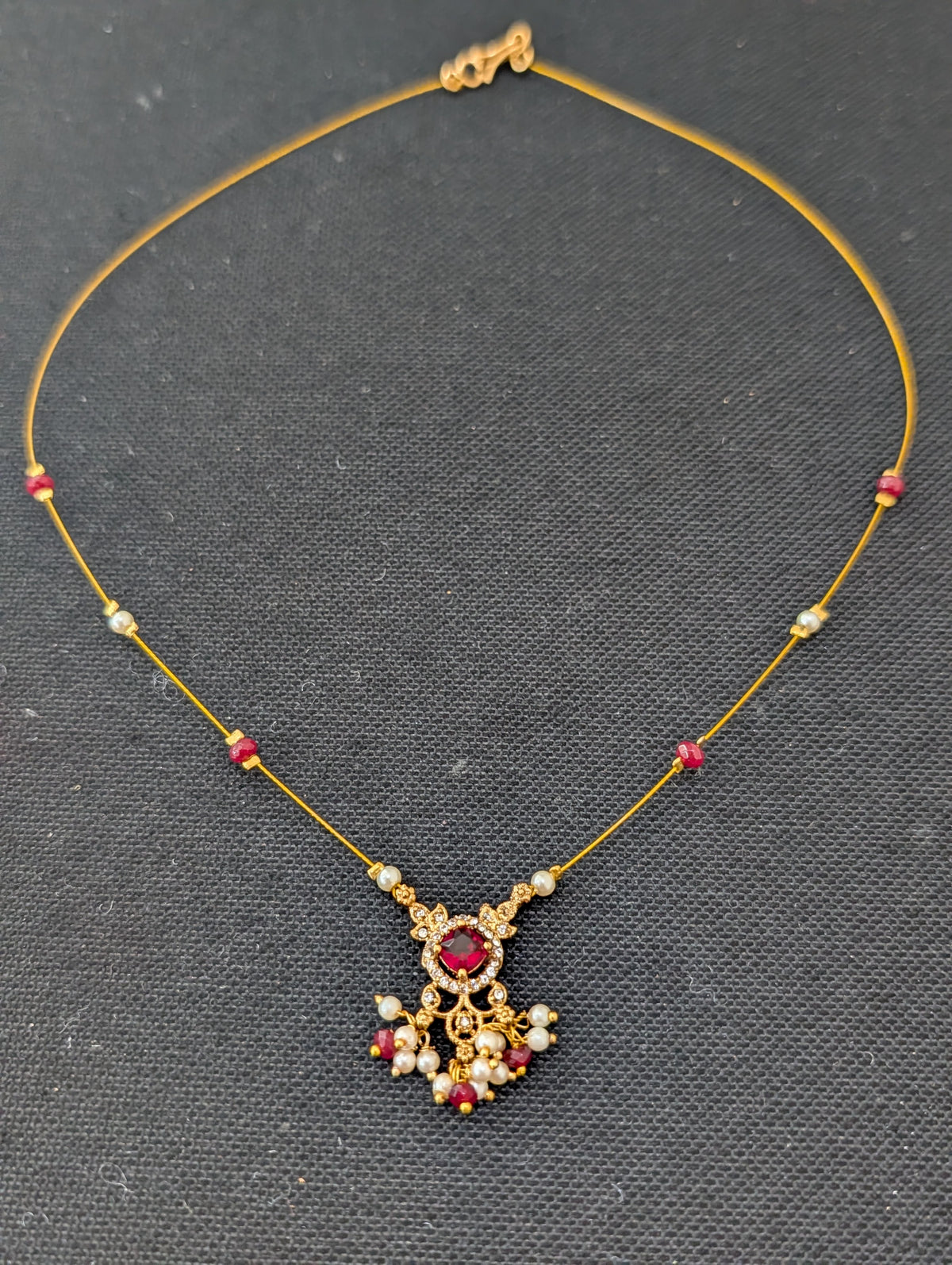 Minimalistic Antique Gold CZ Invisible Chain Necklace - D2