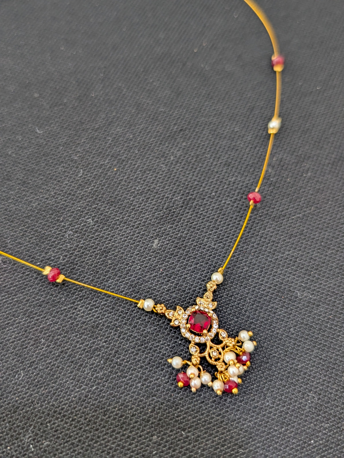 Minimalistic Antique Gold CZ Invisible Chain Necklace - D2