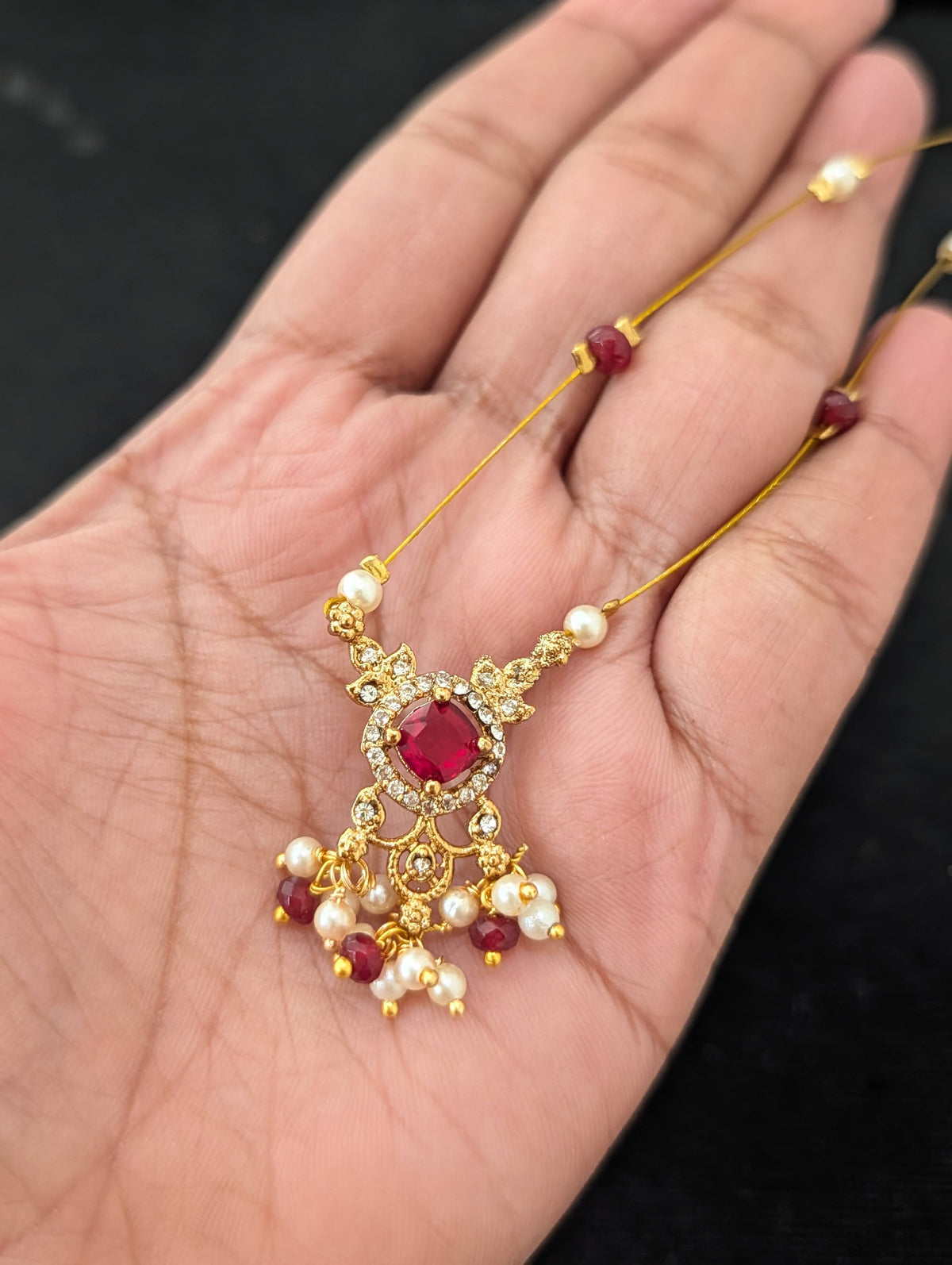 Minimalistic Antique Gold CZ Invisible Chain Necklace - D2