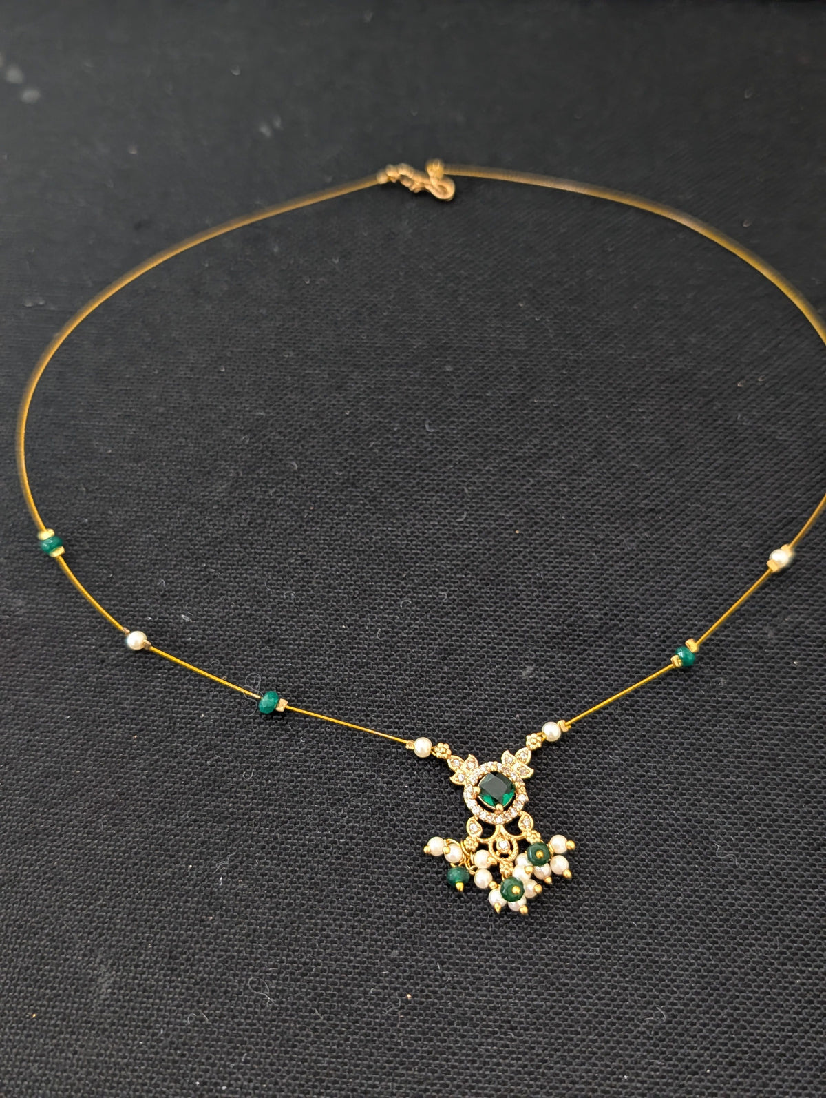 Minimalistic Antique Gold CZ Invisible Chain Necklace - D2