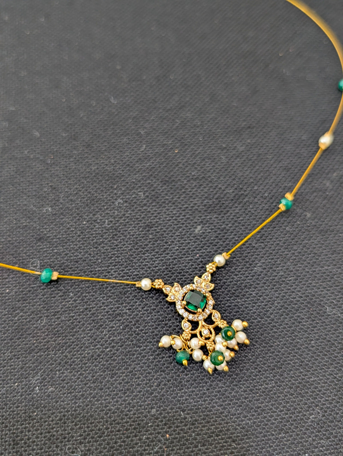 Minimalistic Antique Gold CZ Invisible Chain Necklace - D2