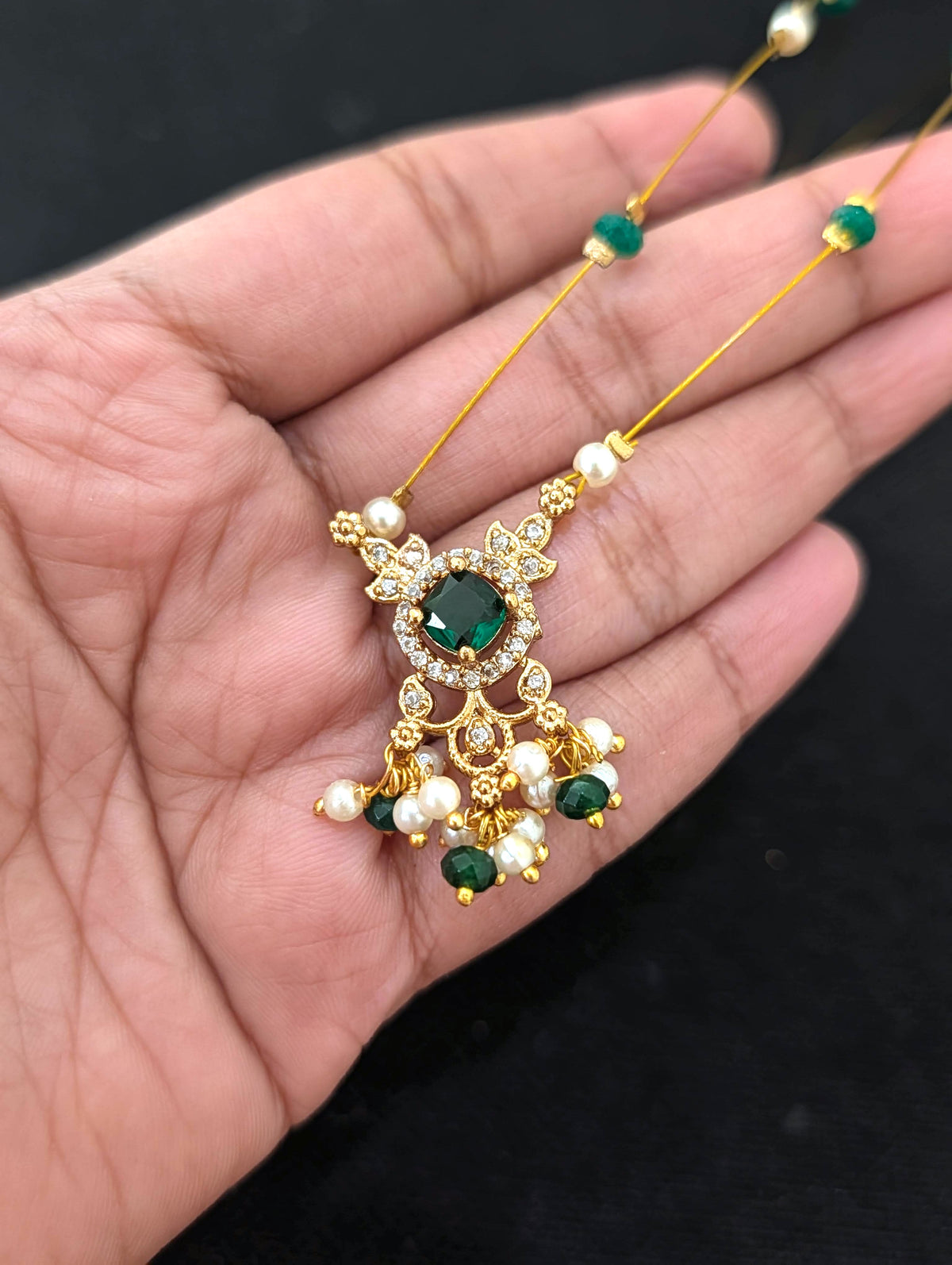 Minimalistic Antique Gold CZ Invisible Chain Necklace - D2