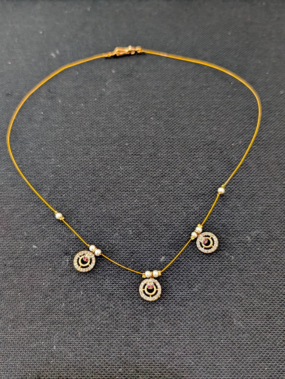 Minimalistic Antique Gold CZ Invisible Chain Necklace