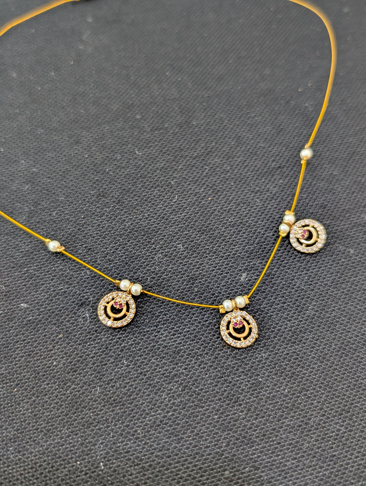 Minimalistic Antique Gold CZ Invisible Chain Necklace
