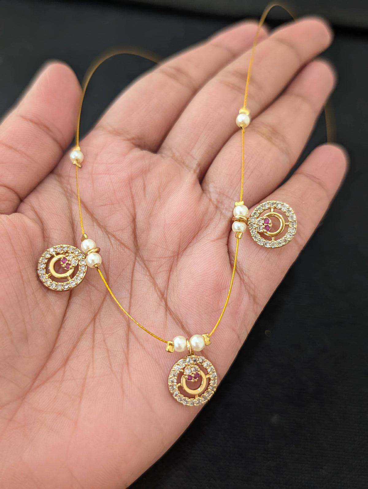Minimalistic Antique Gold CZ Invisible Chain Necklace
