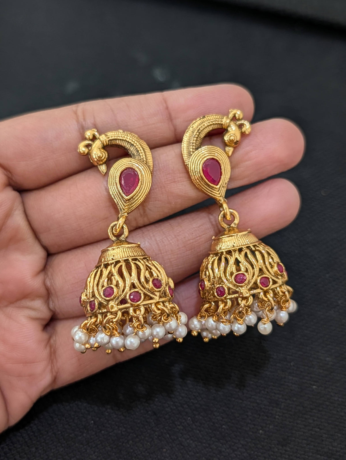Peacock design Ruby Polki Long Haram Necklace set