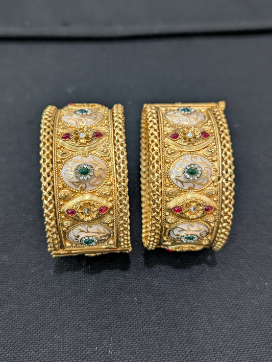 Rajwadi polish Traditional Broad Openable Bangles - 2x6 size