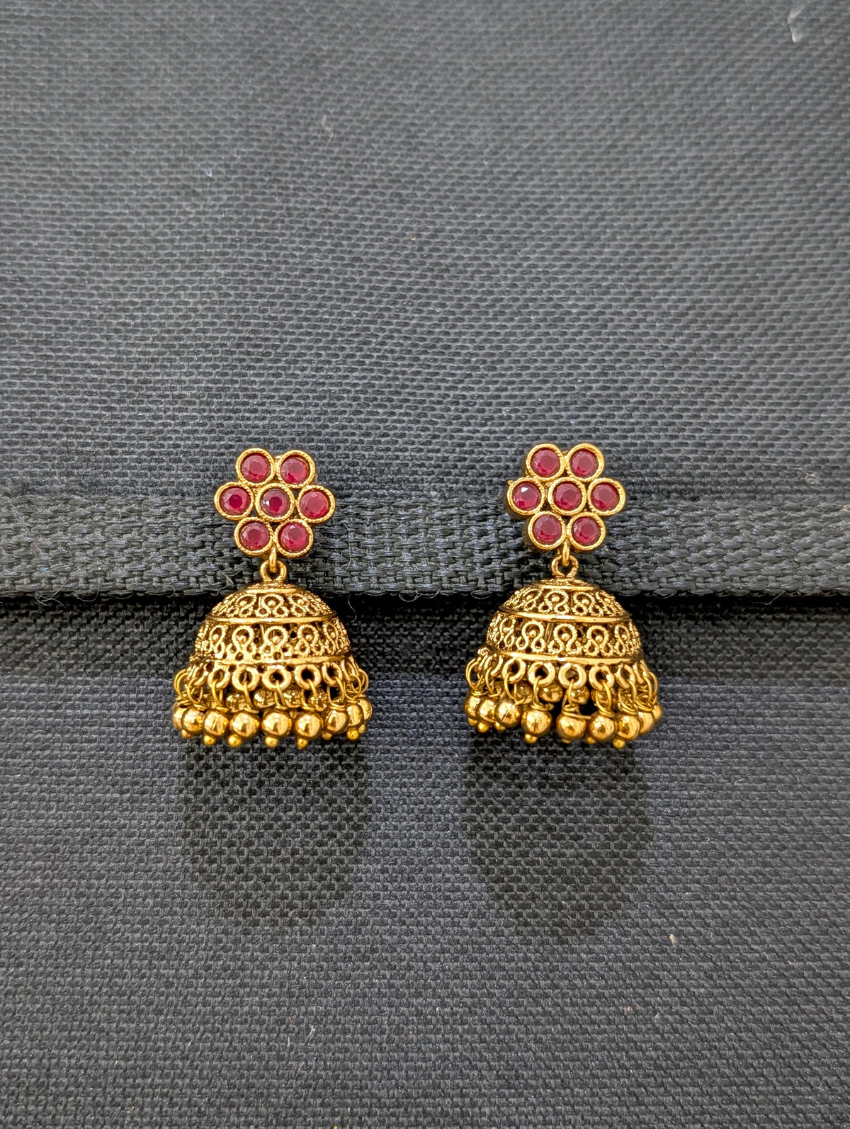 Gold plated Filigree Polki small Jhumka Earrings - Gold bead