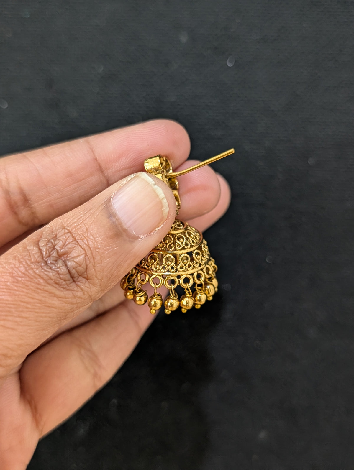 Gold plated Filigree Polki small Jhumka Earrings - Gold bead
