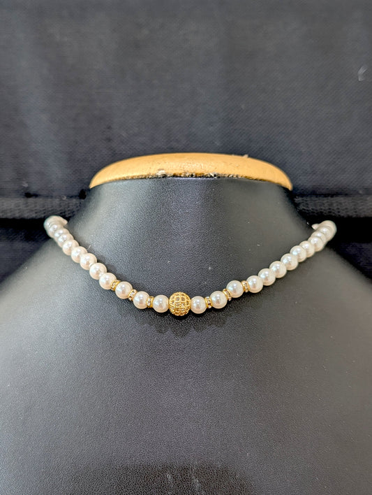 Faux pearl CZ ball bead Choker necklace