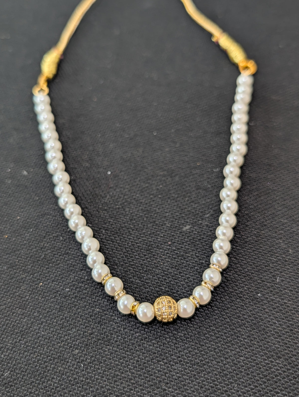 Faux pearl CZ ball bead Choker necklace