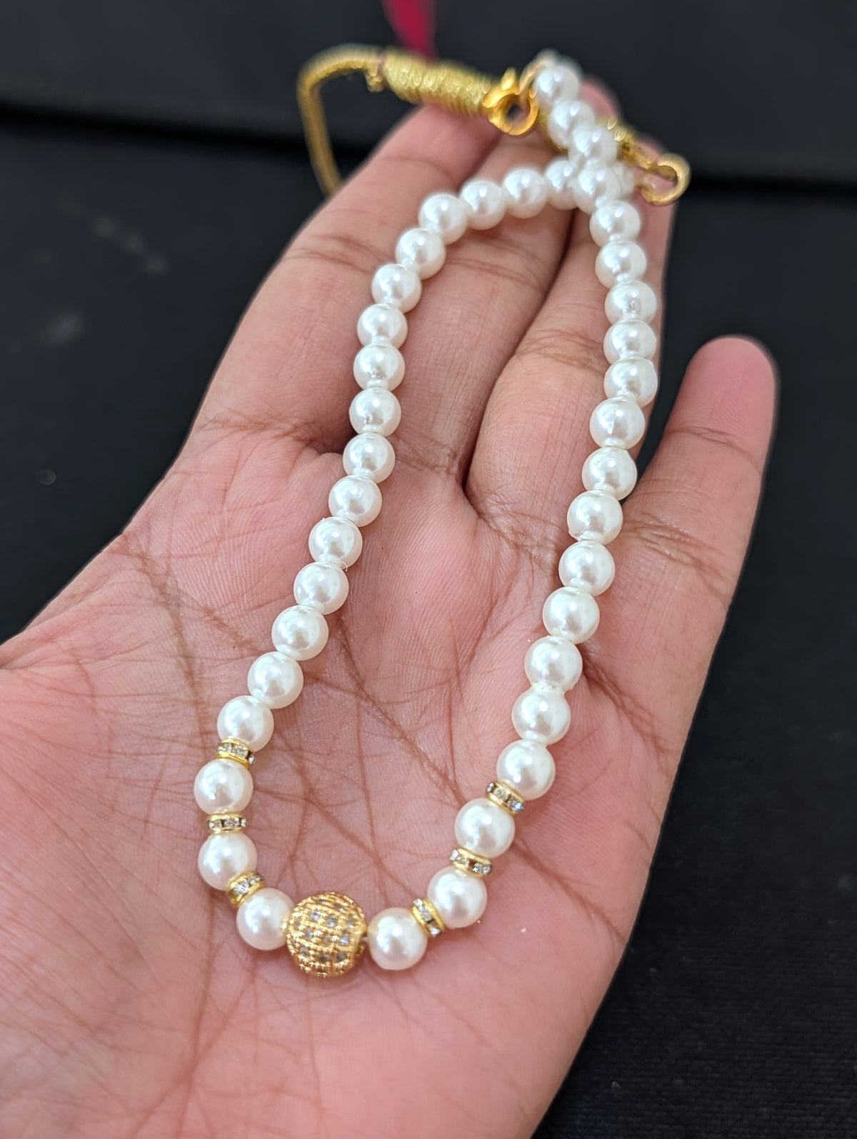 Faux pearl CZ ball bead Choker necklace
