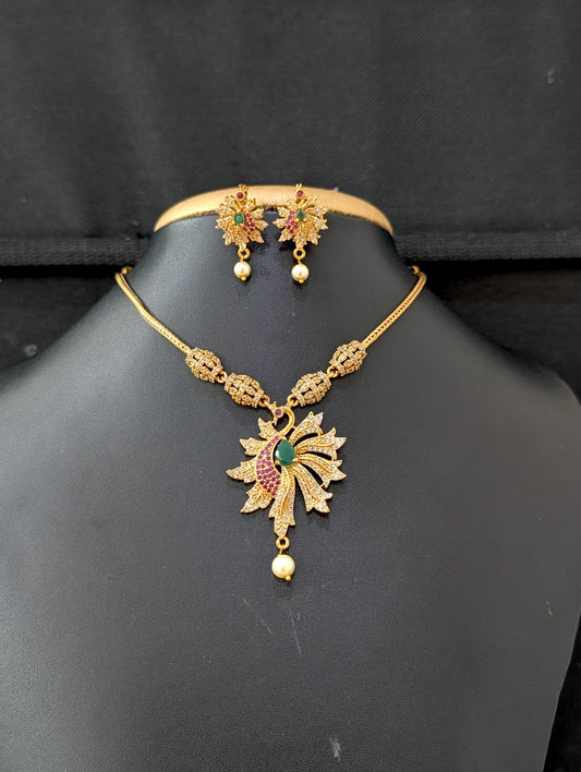 Antique Peacock design CZ Choker Stud set - Simpliful
