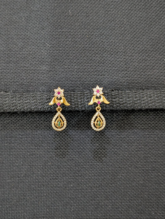 Mehandi gold plated Flowery CZ Earrings - Simpliful