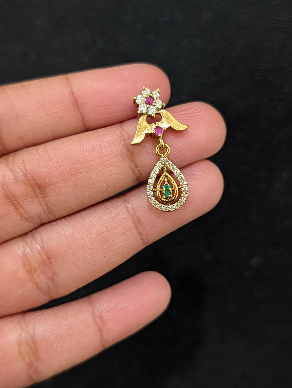 Mehandi gold plated Flowery CZ Earrings