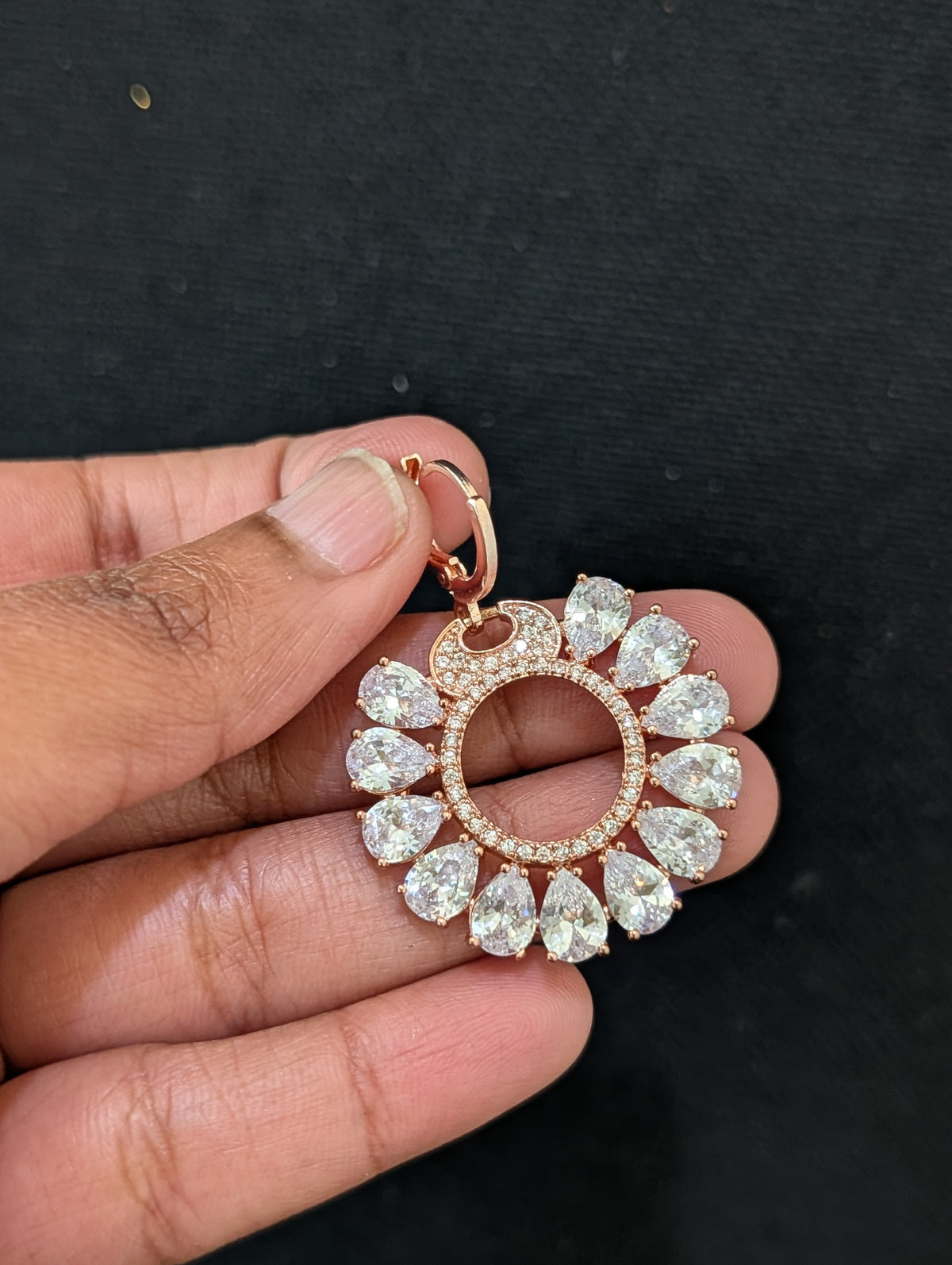 Hollow Chandbali ring style dangle CZ earrings