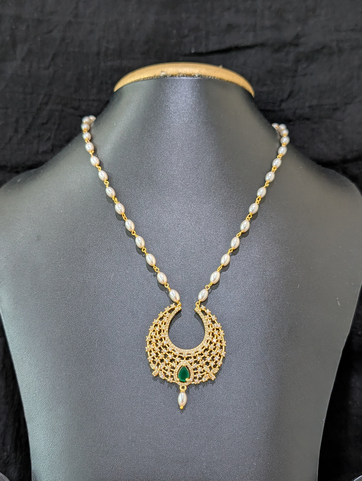 One gram gold plated CZ Pendant Rice pearl necklace