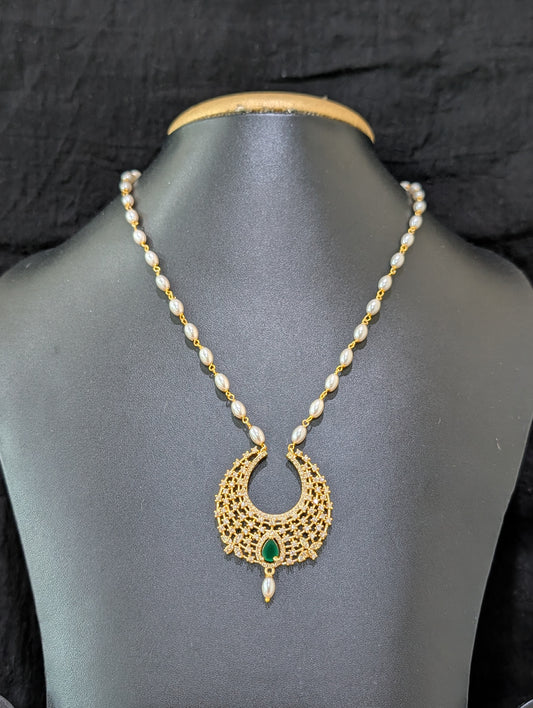 One gram gold plated CZ Pendant Rice pearl necklace - Simpliful