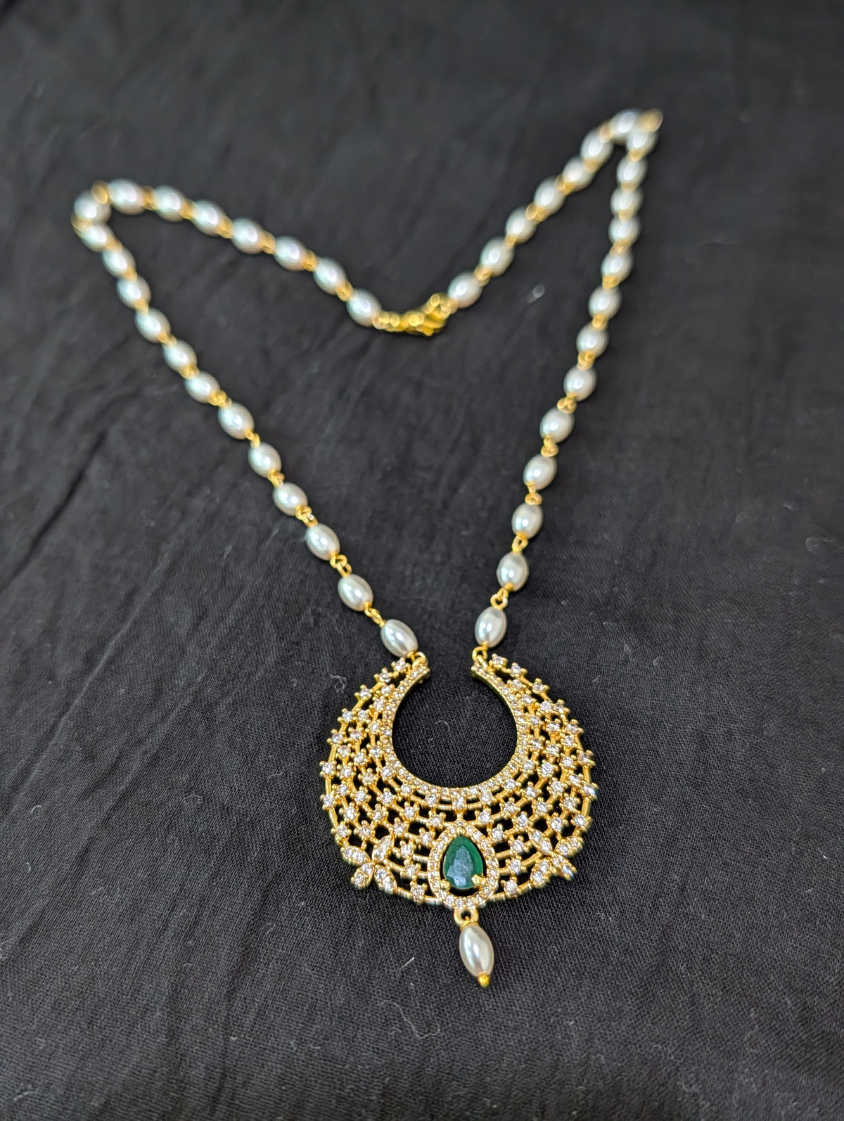 One gram gold plated CZ Pendant Rice pearl necklace