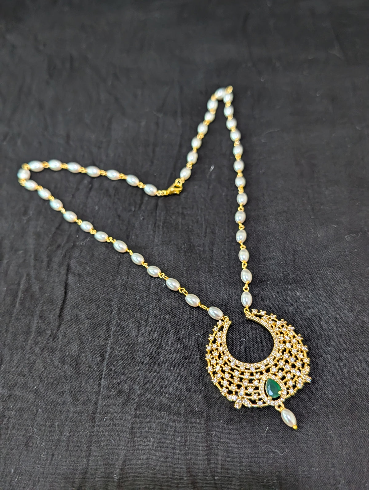 One gram gold plated CZ Pendant Rice pearl necklace
