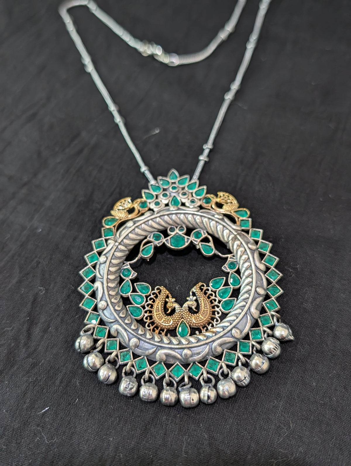 Peacock design Ghunghru bead Dual tone Oxidized Silver Necklace