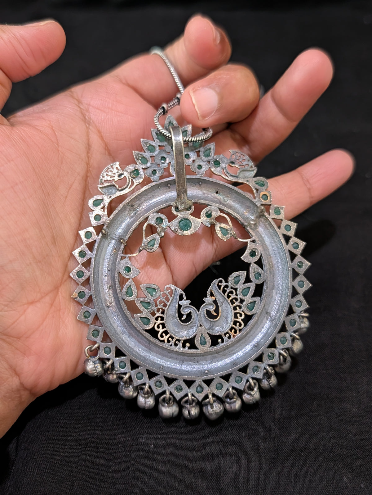Peacock design Ghunghru bead Dual tone Oxidized Silver Necklace