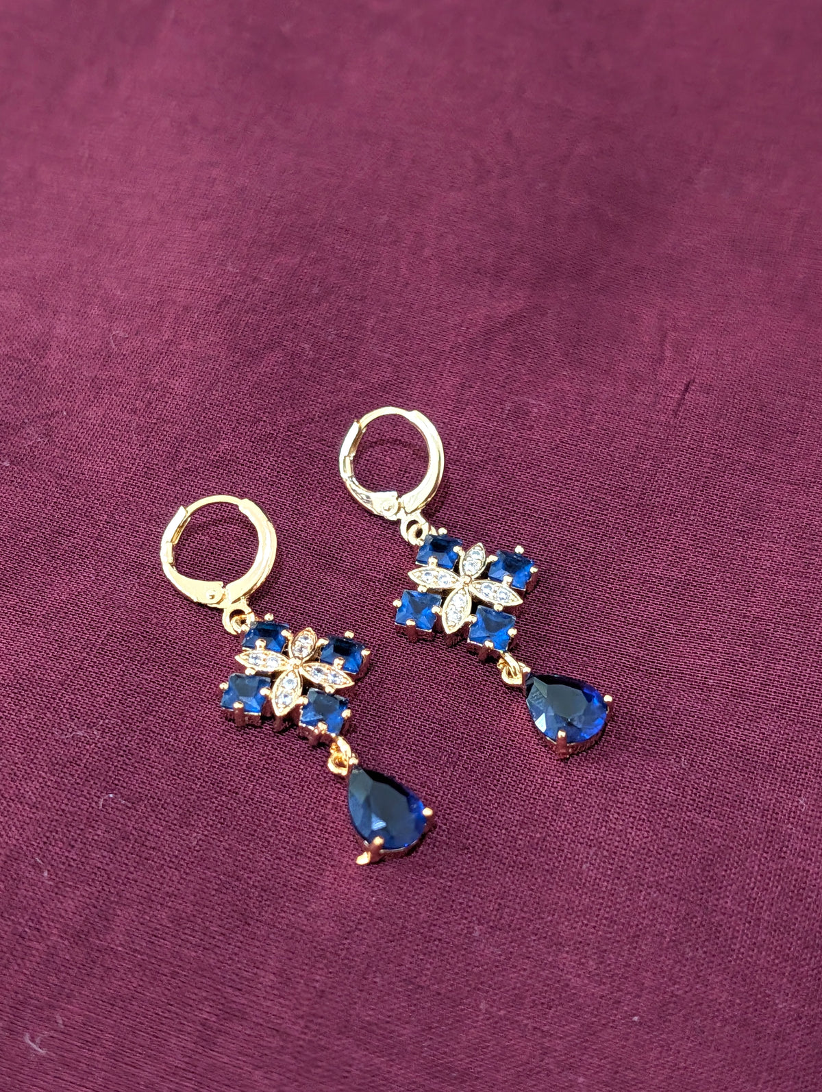 Diamond Flower design CZ stone ring style drop earrings - Simpliful