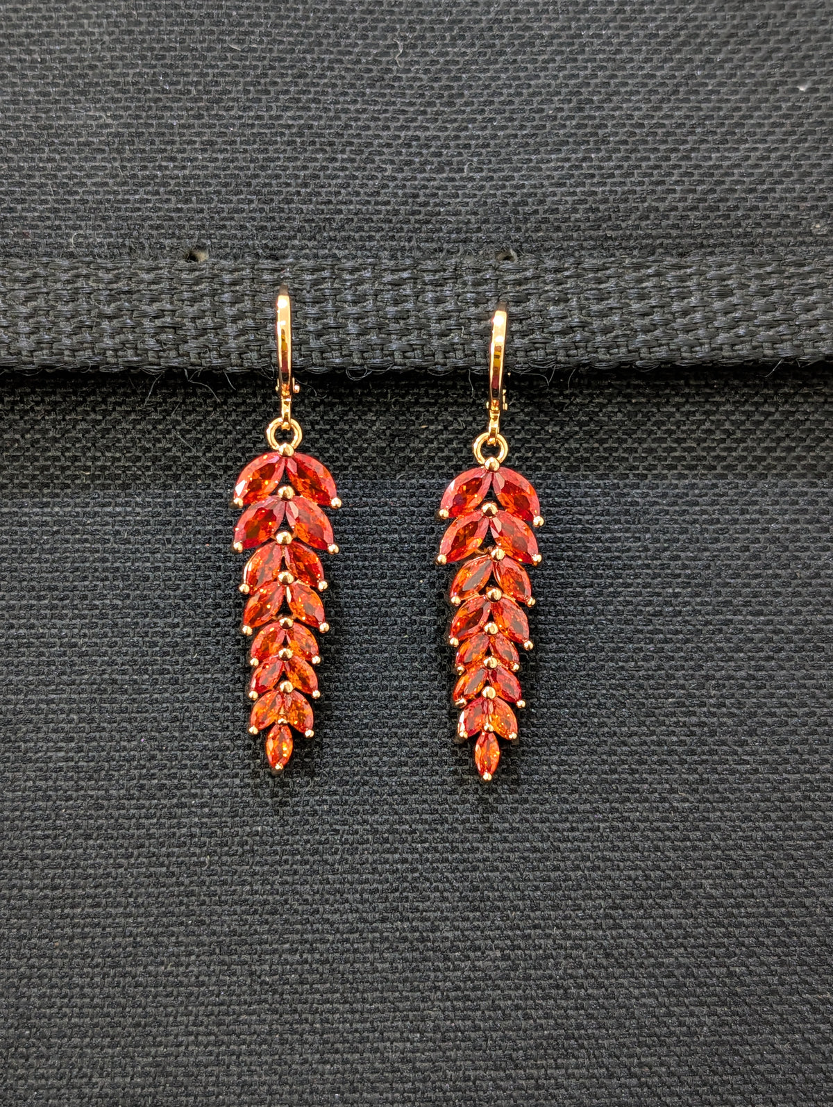 Leaf design CZ stone ring style drop earring - Simpliful
