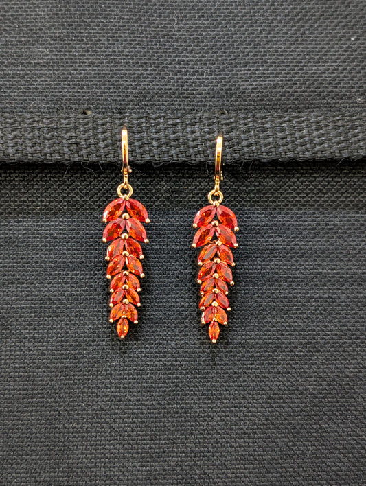Leaf design CZ stone ring style drop earring - Simpliful