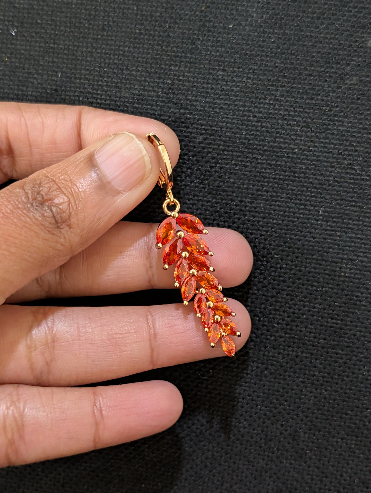 Leaf design CZ stone ring style drop earring - Simpliful