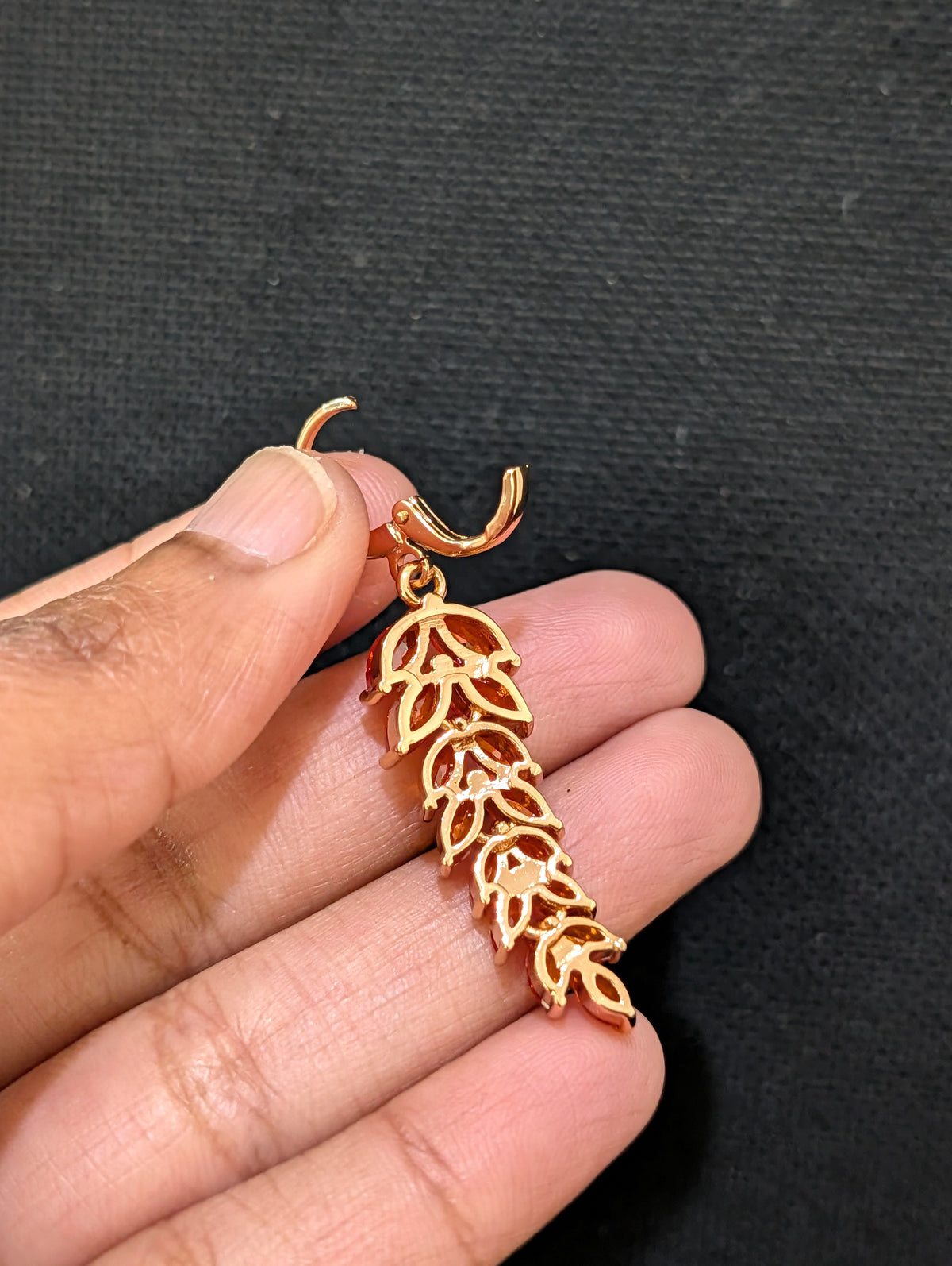 Leaf design CZ stone ring style drop earring - Simpliful
