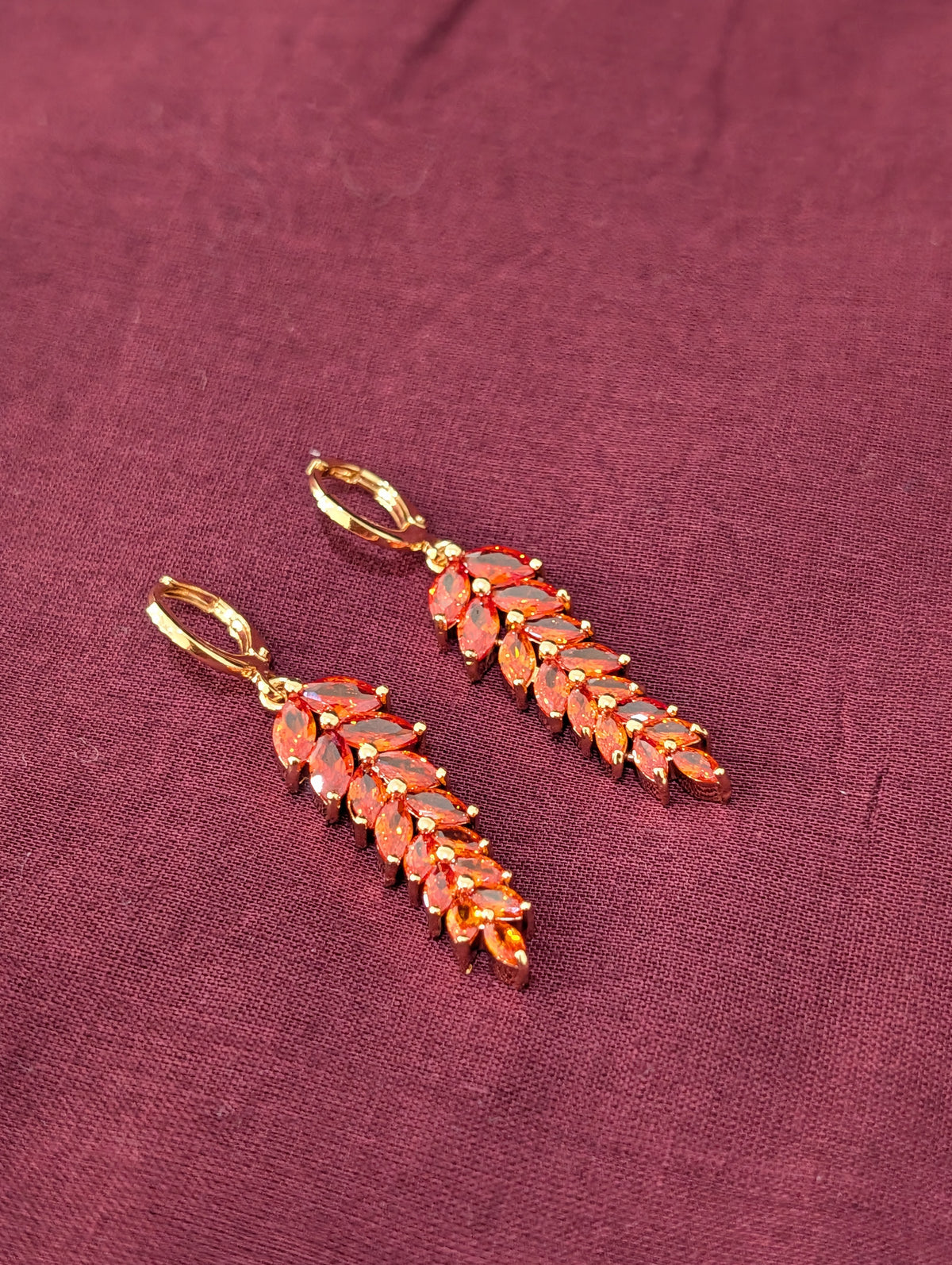 Leaf design CZ stone ring style drop earring - Simpliful