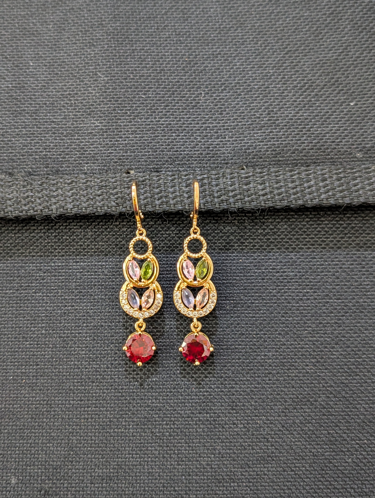 Leaf design CZ stone ring style drop earrings - Simpliful