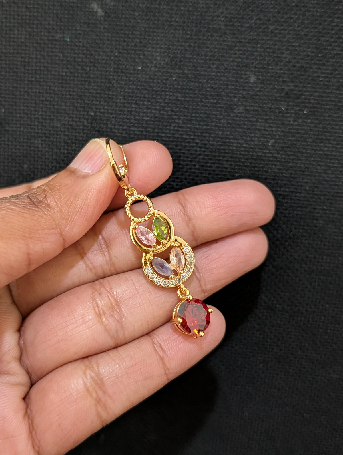 Leaf design CZ stone ring style drop earrings - Simpliful