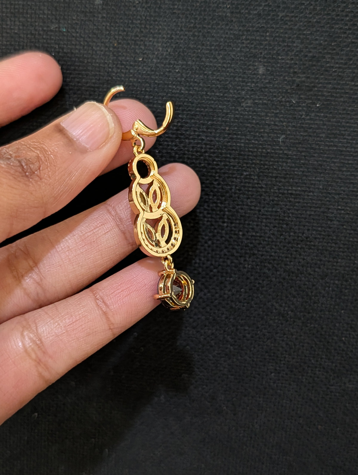 Leaf design CZ stone ring style drop earrings - Simpliful