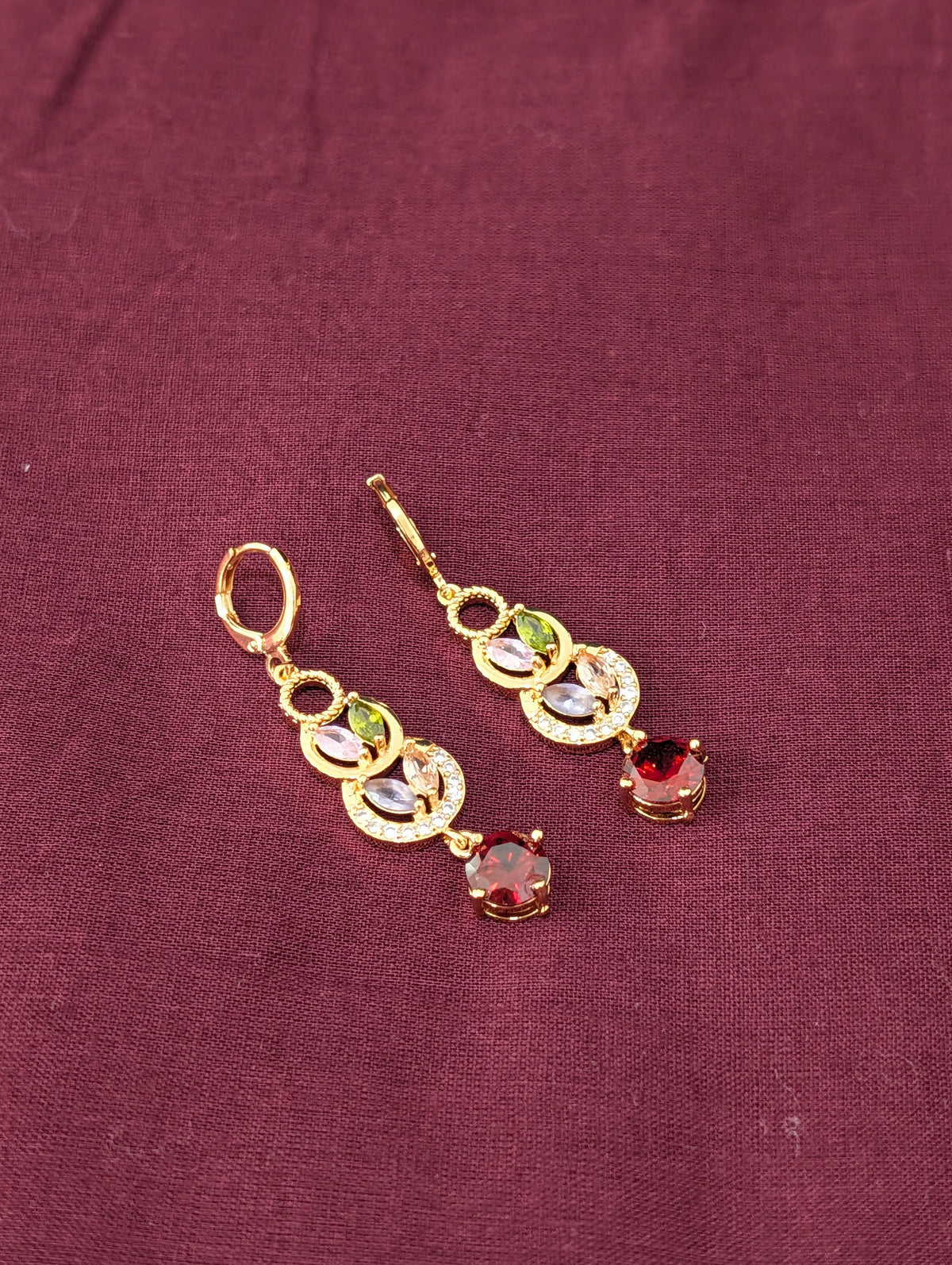 Leaf design CZ stone ring style drop earrings - Simpliful