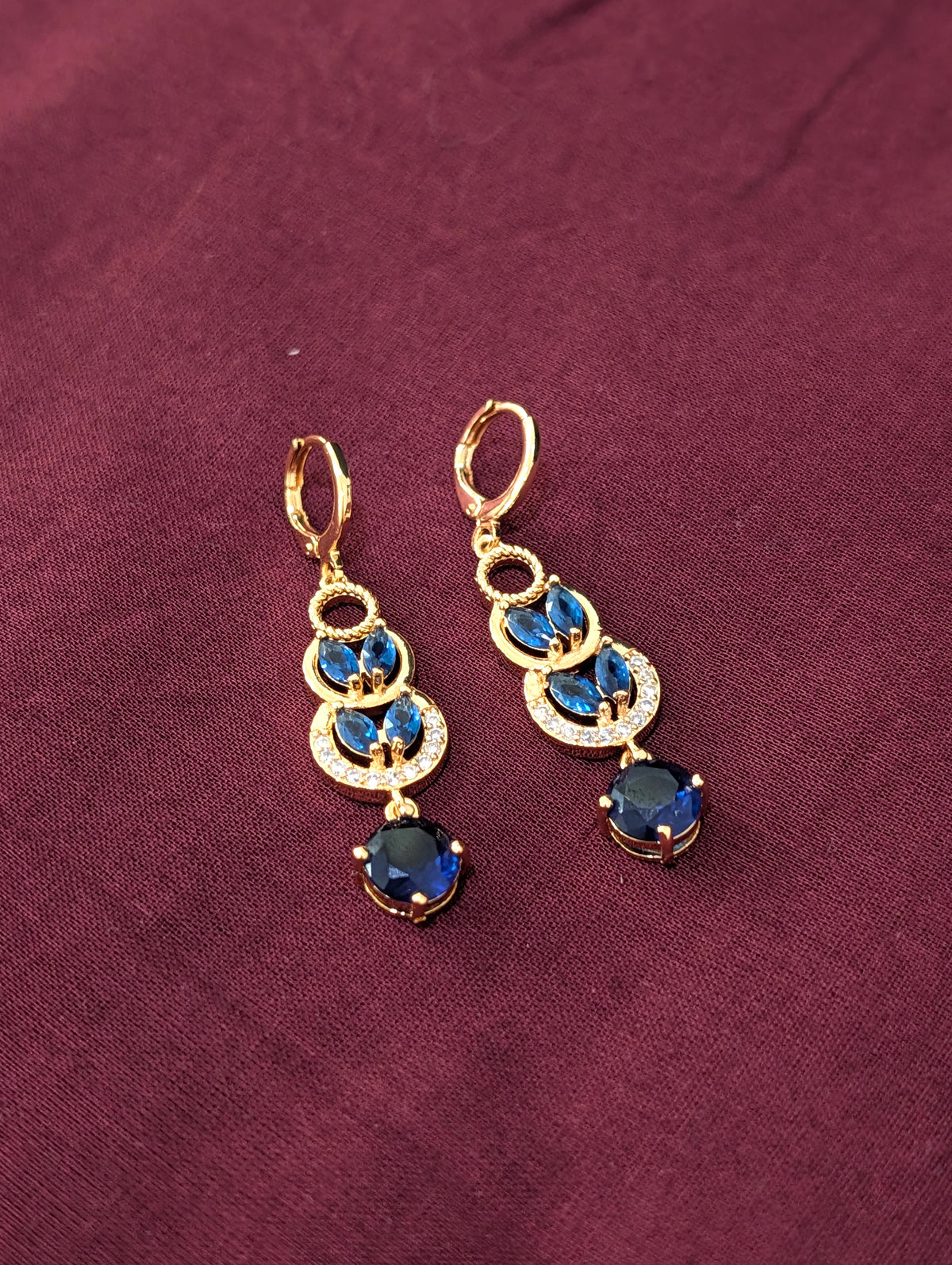 Leaf design CZ stone ring style drop earrings - Simpliful
