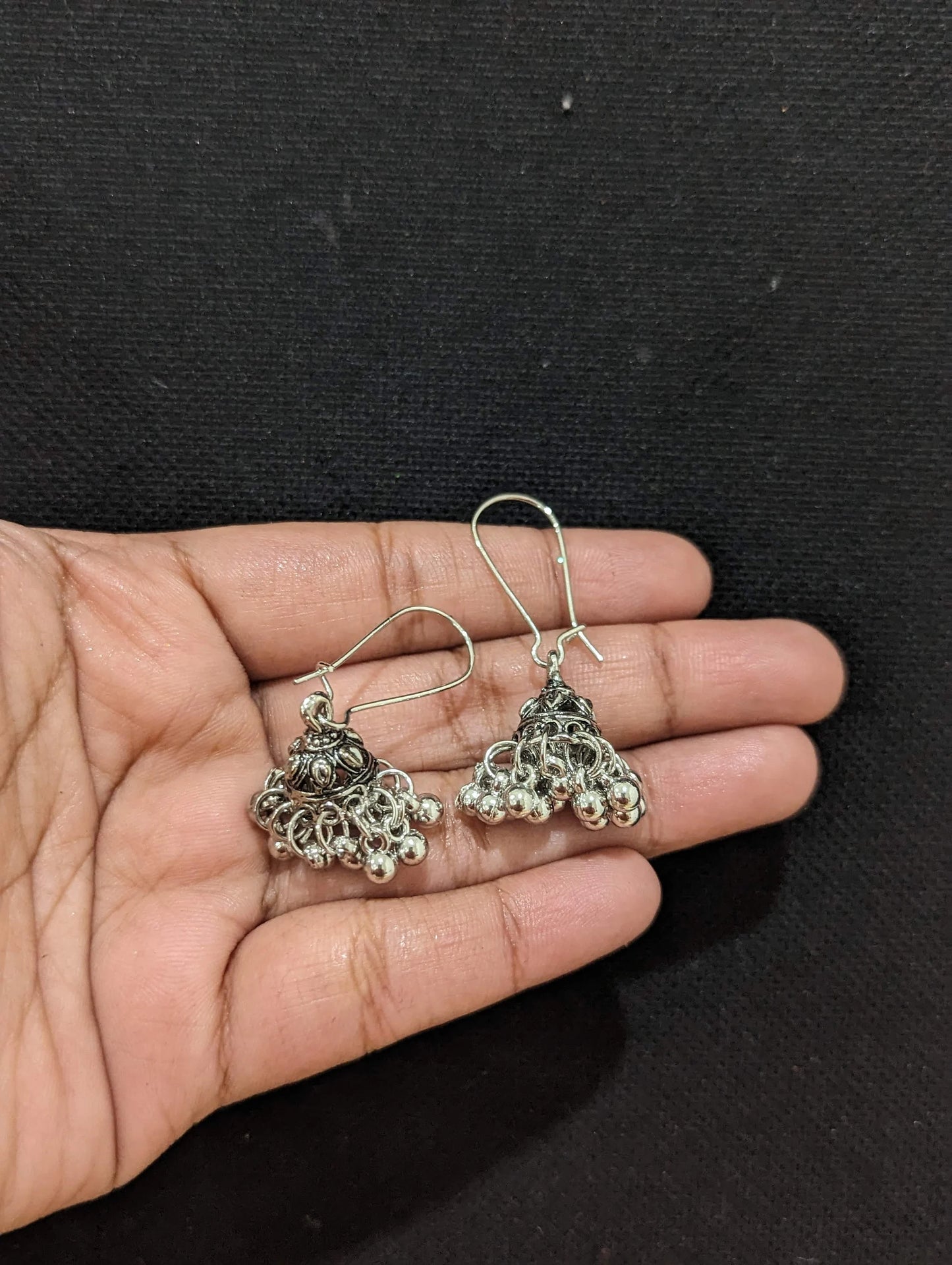Oxidized Silver Hoop small Jhumka earrings
