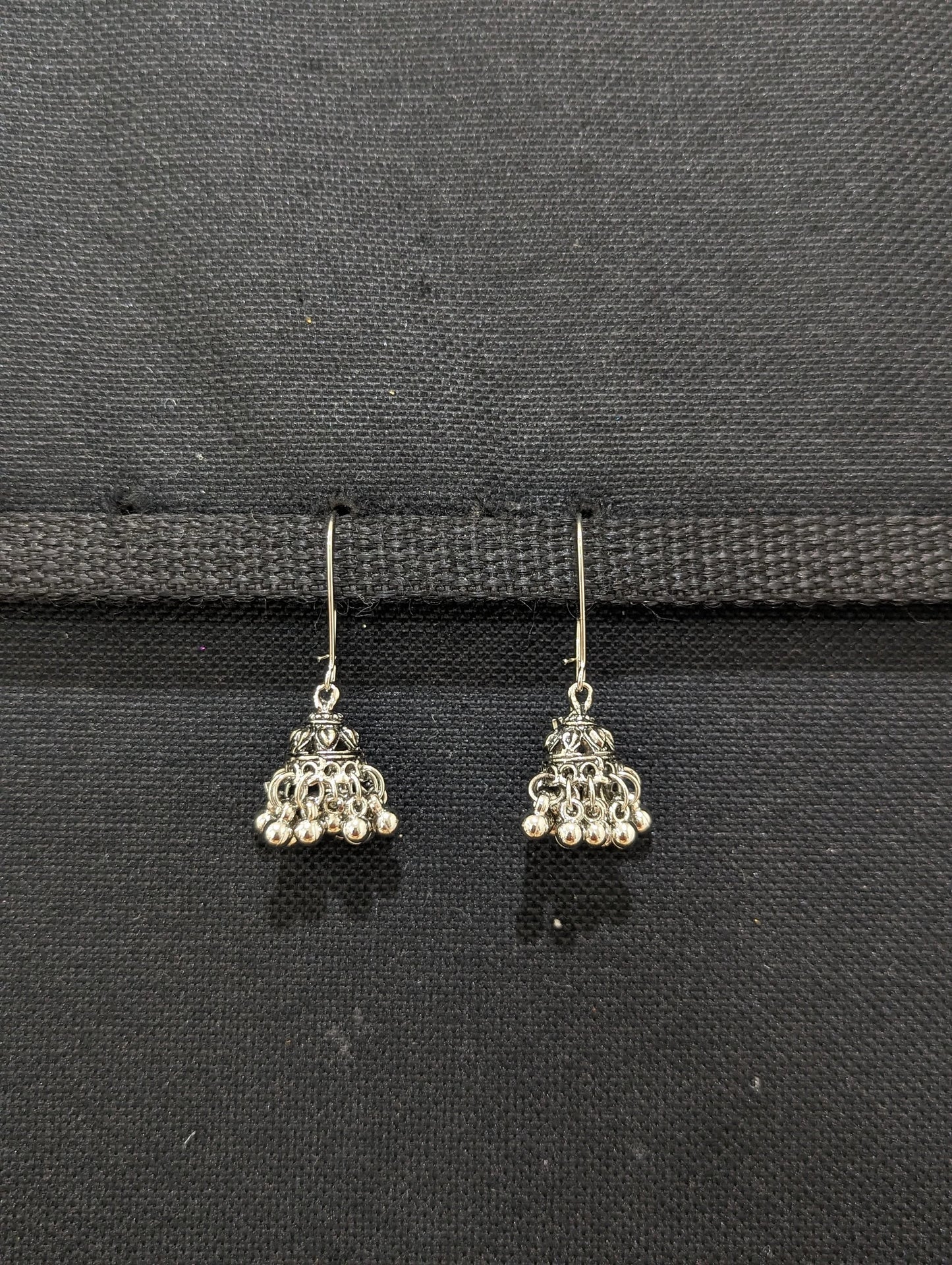 Oxidized Silver Hoop small Jhumka earrings