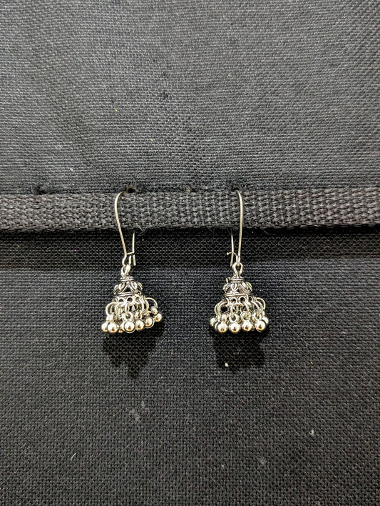 Oxidized Silver Hoop small Jhumka earrings