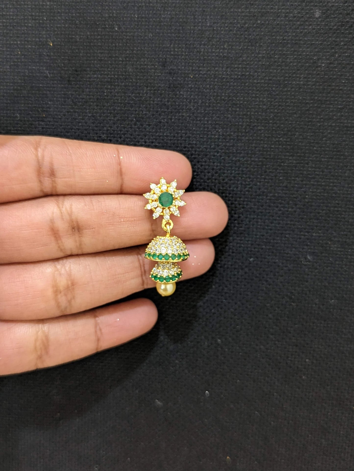 Double layer Round CZ Jhumka Earrings - Simpliful
