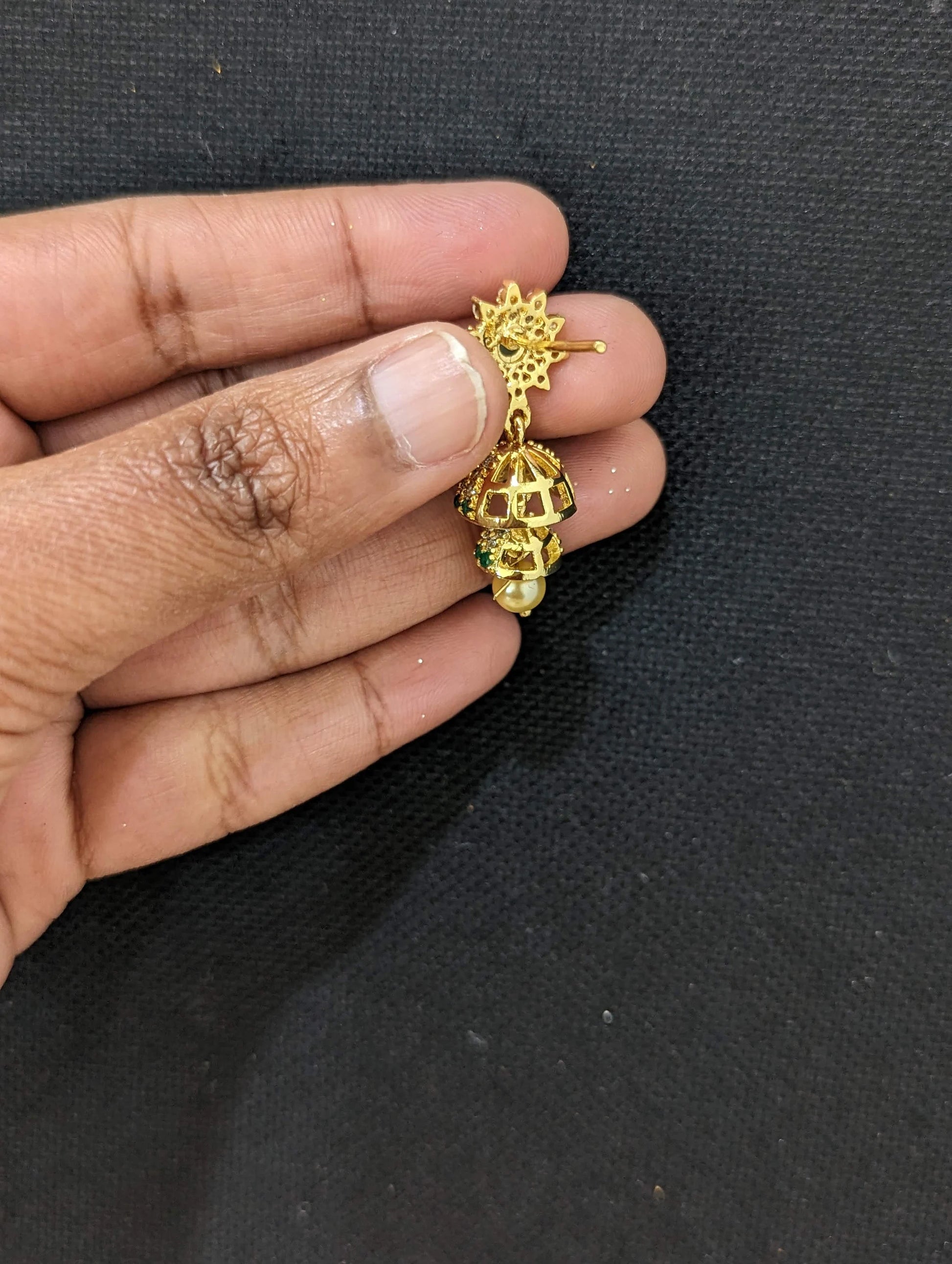 Double layer Round CZ Jhumka Earrings - Simpliful