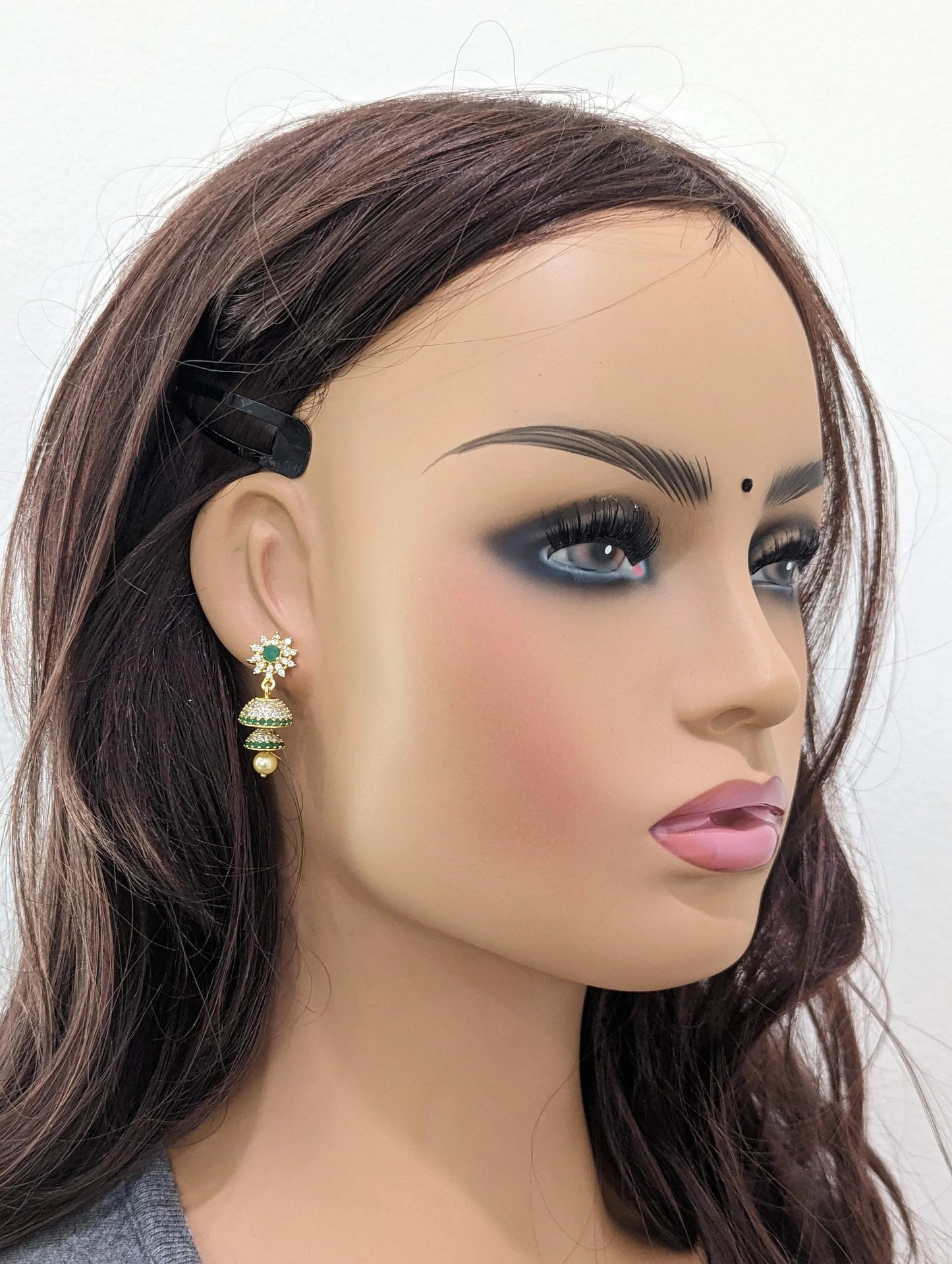 Double layer Round CZ Jhumka Earrings - Simpliful